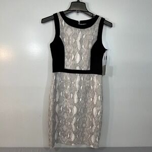Calvin Klein Snakeskin Colorblock Sheath Dress Grey Black Womens 6 NEW